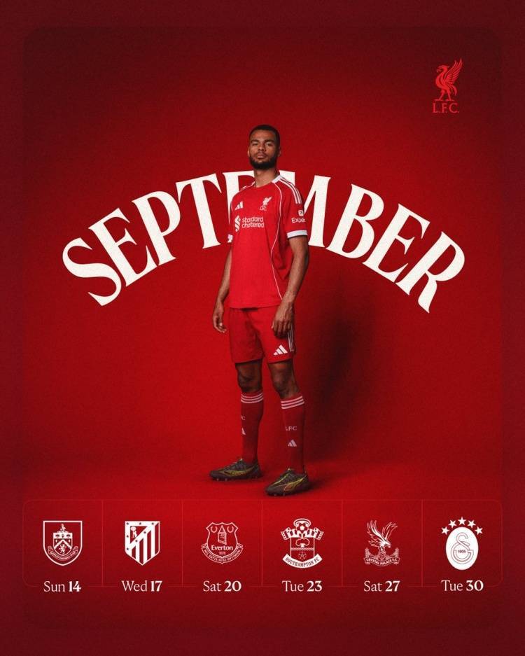 利物浦官方晒9月赛程:18日欧冠主场vs马竞 20日默西塞德德比